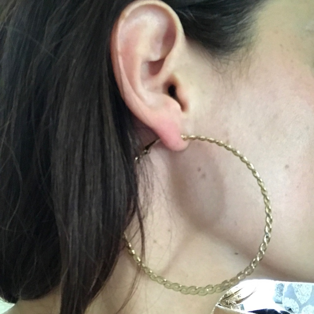 IN SEARCH OF! Gold Twisted Hoop Earrings 2.75”